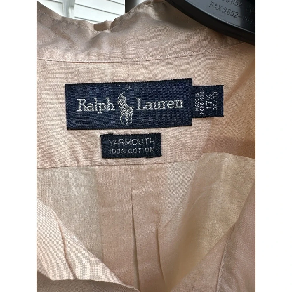 Polo‎ Ralph Lauren Yarmouth cotton Shirt Men 17 32/33 Peach Long Sleeves